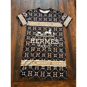 Playful Navy and Gold Print Midi Dress by Fashionist Style, Women's size Large